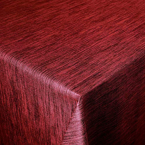 Wachstuch Robuste Leinen Prägung Pro RUND OVAL ECKIG Breite & Länge wählbar Rot Eckig 110 x 130 cm abwaschbare Tischdecke Gartentischdecke