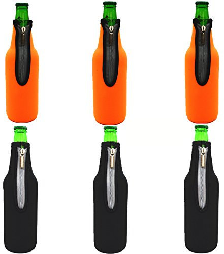 AF-WAN Bierflasche Sleeve Keep Bier Softdrink Wasser Cool Insulated Neopren mit faltbaren Reißverschluss 6 Pack 19,4 Oz (550ML) (3 Schwarz + 3 Orange)
