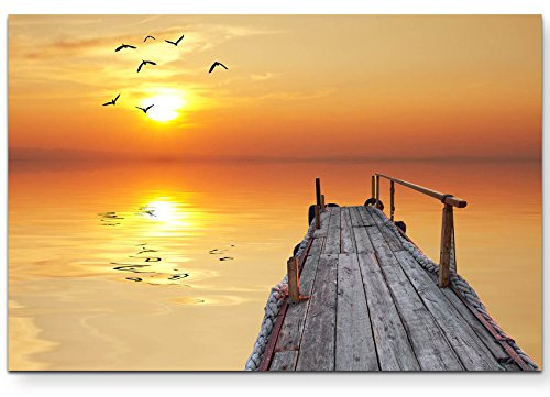 Paul Sinus Art Leinwandbilder | Bilder Leinwand 120x80cm Sonnenuntergang über einem alten Steg