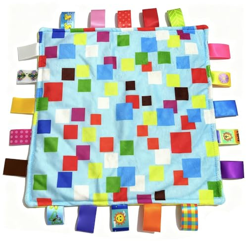 G-Tree 1pc tag doux label multicolor jouet bébé, jouet serviette apaiser tissu, mini couverture colorée mode mignon Saisissant Réconfortant multifonctions Blanket (Bleu)