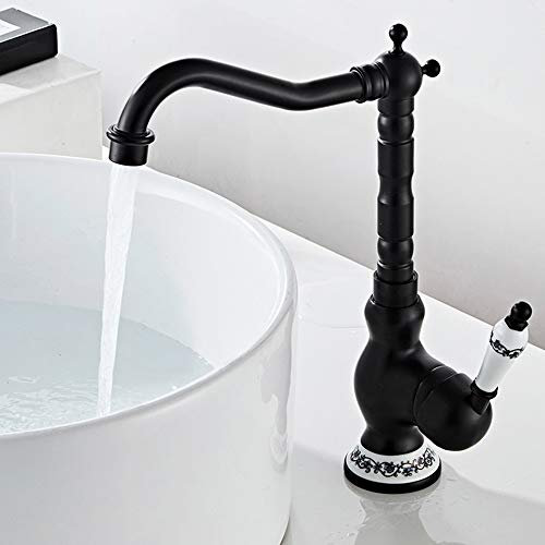 Keyohome Robinet de cuisine à levier unique cuisine et salle de bain antique vintage mitigeur cuisine classique en laiton (noir)