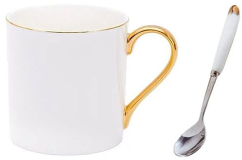 YBK Tech Bone China Porcelain Tea Cup, 12oz Coffee Mug for Home Kitchen Office - Pure White