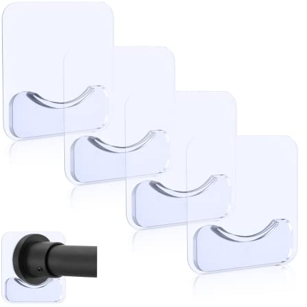 PREBENE Adhesive Shower Curtain Rod Holder, 4 Pcs Tension Rod Holders, No Drilling | Invisible Rod Retainer, Transparent Wall Mount Holder for Shower Curtain Rod(Rod Not Included)