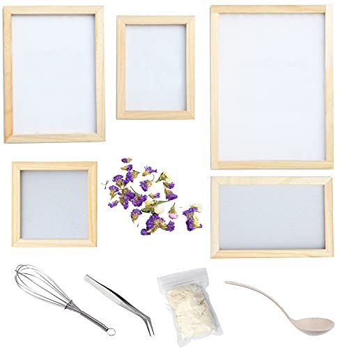 Cayway 11 Pack Holzpapierherstellung für DIY Trockenblumen Papier Handwerk, 5 Pack Mischen Rahmen Getrocknete Blumen, Getrocknete Blumen, Löffelrührer und Pinzette für Trockenblumen Papier Handwerk
