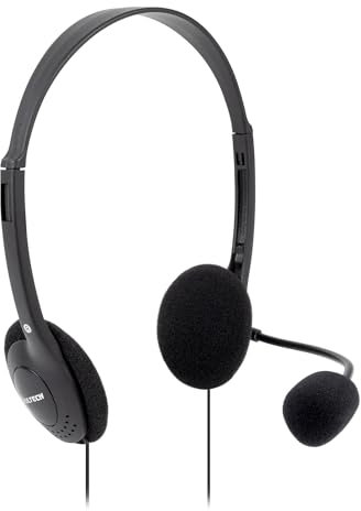 VulTech Cuffie Headset On Ear HS-01 jack 3,5mm da 1.8m con Microfono su archetto regolabile per PC con controller volume e muto, ufficio, Computer, Portatile, Laptop, Macbook, Meet, Zoom