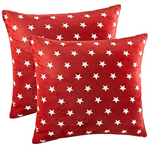 MALIKA Nicky-Teddy Cashmere Touch Coral Fleece Kissenbezug Kissenhülle alle Größen Couchkissen Sofakissen Deco Sterne, Größe:2X 80x80 cm, Designe:Sterne-Weinrot