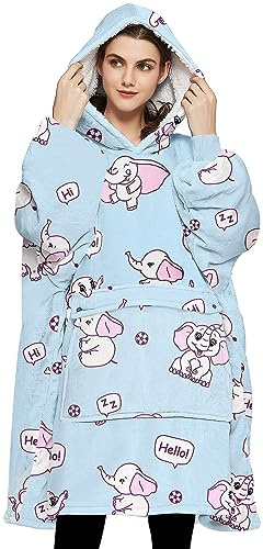 KFUBUO Wearable Blanket Hoodie for Adults Sherpa All Patterns Elephant Oversized Sweatshirt Blanket with Pockets Cute Hoodies Gifts for Women