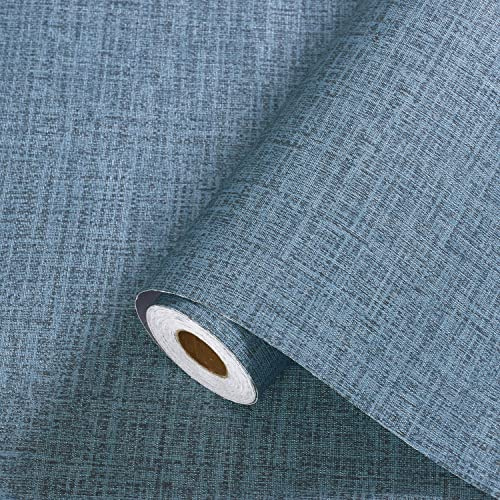 Akywall Papel tapiz azul de 394 pulgadas con textura de lino para armarios, encimeras, papel de pared impermeable, prepegado para dormitorio, autoadhesivo