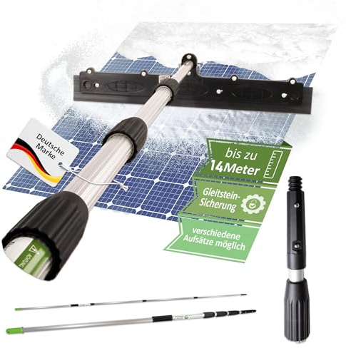 Axis Line Profi Schneeschieber Photovoltaik Set 14m Teleskopstange | Schonende Gummilippe fuer PV Anlagen, kratzfreier Spezialkunststoff, Grip Protector und stabiler Metall Klickverschluss.