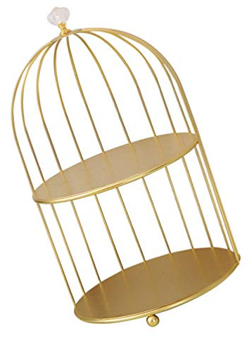 Operitacx Cage à Oiseaux en métal doré - Présentoir à gâteau à 2 Niveaux - Décoration de Table pour fête de Mariage, Anniversaire, fête prénatale, décoration de la Maison