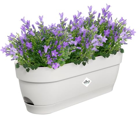 elho Vibia Campana Balkonglåda 50 med vattenreservoar – blomkruka balkong – 100% återvunnen plast – Ø 49,0 x H 17,0 cm – vit/sidenvit