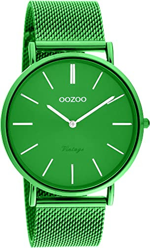 Oozoo Vintage Damen Uhr - Grüne Armbanduhr Damen mit 20mm Mesh Armband - Analoge Damen Armbanduhr in rund - auch als Damen Uhr passend - C20273
