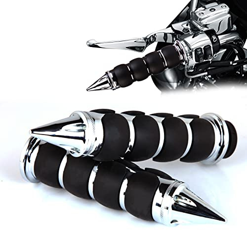 DREAMIZER Universal 1 (25mm) Chrome Spiked Head Motorcycle Hand Grips with Black Non-Slip Rubber Compatible with Harley Sportster Dyna Glide Softail Cruisers Chopper and More