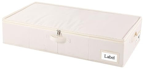 Yawinhe Bacs de Rangement Sous le Lit avec Couvercle, Sac à Vêtements Pliable, avec 4 Poignées Renforcées, pour Ranger Les Couettes, Literie, Beige, 60x30x15cm, 1-Pack