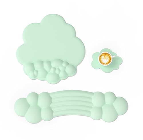 Attack Shark Rainbow Cloud Handgelenkauflage Combo, Maus-Handgelenkstütze für Ergonomie, Rutschfest, Niedliches Schreibtischzubehör, Handballenauflage-Set zum Tippen/Spielen/Computer - Hellgrün