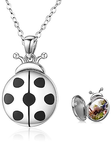 StoryEtain Amulett Zum Öffnen Marienkäfer 925 Sterling Silber Kleines Marienkäfer Medaillon Halskette Medaillon Foto Kette Marienkäfer Geschenk für Kinder Mädchen Damen