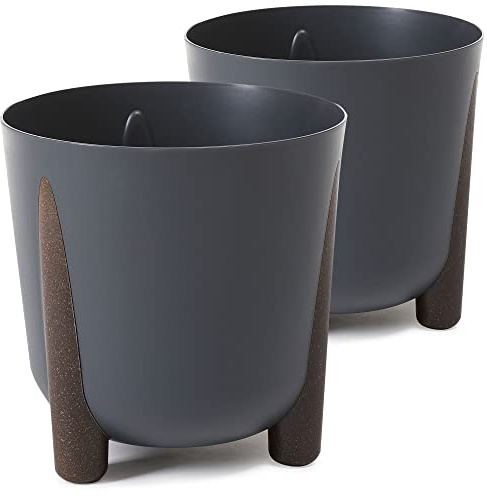 TULMERO Blomkruka matta, planteringskruka av ytterkruka plast dekorativ kruka för, stora och små växter, set om 2 blomkrukor, blomkruka örtkruka, (2-pack) antracit, ø 30 cm