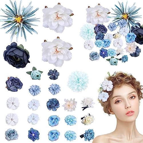 25 Stücke Blumen Haarklammer Set Kraeoke Blume Haarspange Mehrfarbig Haarspangen Hawaii Klein Hair Clip für Partys und Strand (Stil 1)