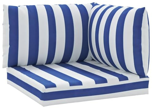 vidaXL Cuscini per Pallet 3 pz Strisce Blu e Bianche Tessuto Oxford