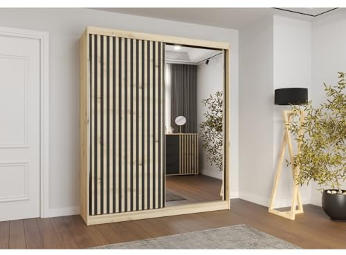 Fabryka Mebli Idzczak Schwebetürenschrank mit Spiegel Werona 2D Schrank Kleiderschrank mit Spiegelfront Kleiderstange Einlegeböden Schlafzimmer