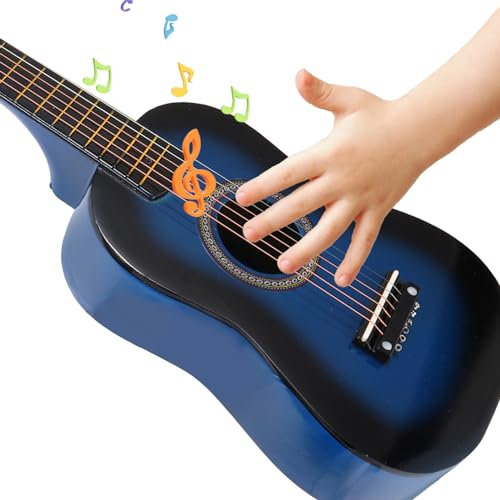 Vaguelly 23-Zoll-Gitarre Mit 6 Saiten Tragbare Kleine Gitarre Mit Plektrum Musikspielzeug Für Kinder Anfänger (Blau) Ab 3 Jahren