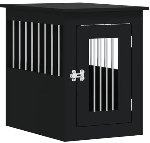 vidaXL Meuble de Cage pour Chiens, Niche pour Chiens avec Porte Verrouillable, Maison pour Chien, Table d'Appoint Salon, Noir Bois d'Ingénierie