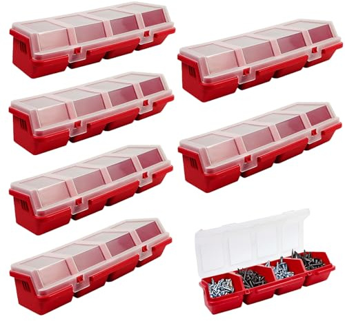Lot de 6 organiseurs à vis avec couvercles, boîte de rangement empilable en plastique pour clous de garage/outils d'artisanat, chariot à outils, armoire, établi, tiroirs avec compartiment organisateur