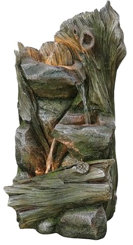 Dehner Fuente Solar de jardín Grano, Resistente a Las heladas, para Exteriores, con iluminación LED, Aprox. 79,4 x 40,7 x 37,2 cm, poliresina, Gris