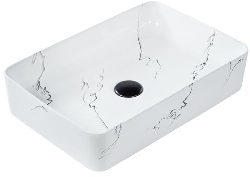 Lavabo sobre encimera baño cerámica blanco efecto mármol 51 x 34 cm Hopi