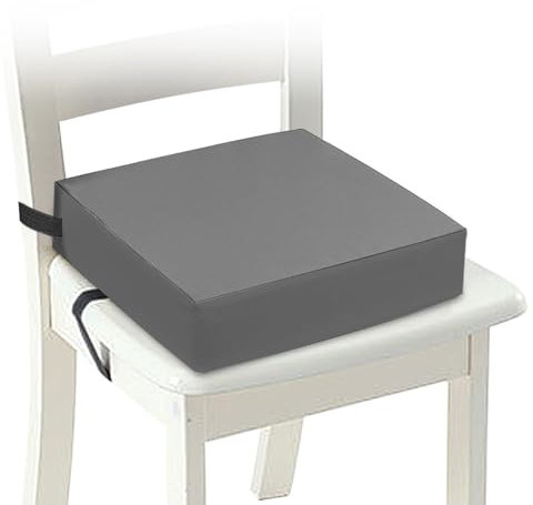Sitzerhöhung Stuhl Kind, 10cm Wasserdichtes Oxford-Tuch Kind Esszimmer Boostersitze mit Sicherheitsschnalle, Waschbar Zerlegbar Quadrat Sitzkissen für Zuhause Unterwegs (Grau)