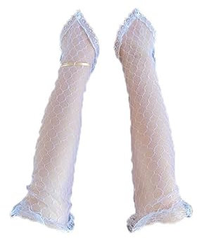 BrightGlow Damen Spitze Handschuhe Lange Hochzeit Braut Handschuhe Fingerlose Spitze mit Fingerschlaufe Lolita Handschuhe Vintage Netzhandschuhe Abendhandschuhe für halloween Hochzeit Weiß 1Paar