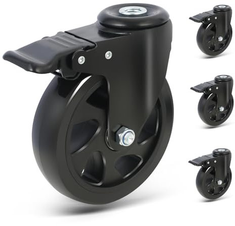 RRIUTO Rotelle per Mobili con Freno, Ruote Girevoli da 125mm con Foro Posteriore M12, Ruote per Il Trasporto, Ruote per Carrello Rotazione di 360 Gradi, Set da 4 Ruote per Mobili Portata 650 Kg