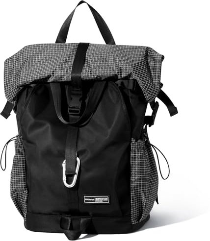 MATE ELAN Mochila Rolltop 21L, Mochila Grande Impermeable, Mochila de Viaje Lona Mujer Hombre, Mochila para Portátil 17.3 Pulgadas, Mochila Escolar Adolescente, Mochila Negra para Negocios
