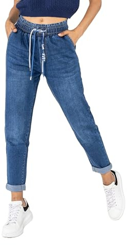 Nina Carter P500 Jean décontracté pour femme, style jogging, taille haute, pantalon de jogging, jeans d'été, S mince