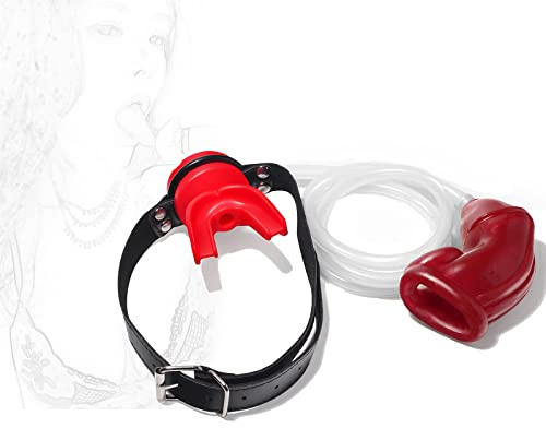 BDSM Silicone Urinoir Gag SM Bouche Plug Gag avec Entonnoir Pisse Gay Sex Gag Harnais Gag Bondage Contraintes Dilatateur Esclave Bondage Sex Toy pour Femmes Hommes Couples(Rot)