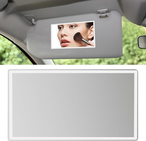 Homirty Car Sun Visor HD Makeup Mirror, Universal Car Interior Rear View Cosmetic Mirror, Vehicle Cosmetic Makeup Mirror, Self-Adhesive Car Vanity Mirror Stainless Steel Car Visor Mirror (Rectangular)