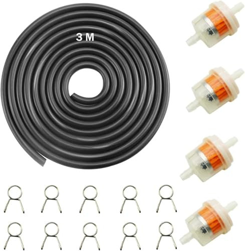 Filtre Essence 3M - 4 Filtres et 10 Colliers de Serrage pour Tondeuse, Scooter, Mobylette