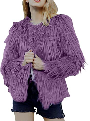 ECDAHICC Damen Plus Size Faux Fur Coat Fall Offene Front Cardigan Kunstpelzmantel Shaggy Langarm Jacke Warmer Mantel