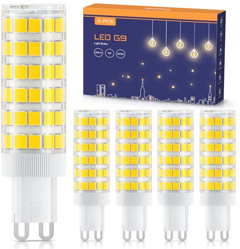 TASMOR G9 LED Lampe 8W, Kaltweiß 6500K, Ersatz für 80W Halogen | Kein Flimmern, Nicht Dimmbar, Energiesparende Led-GlüHbirnen, 5er Pack