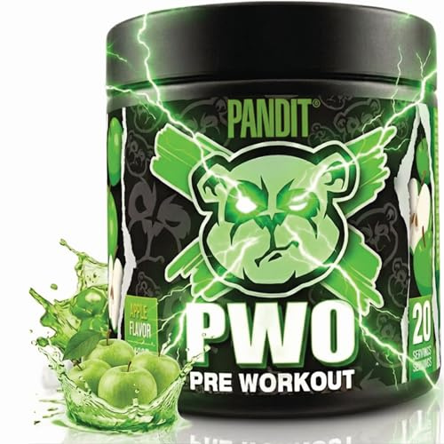 Pandit Pre Entreno | Óxido Nítrico +230% (Patente S7) con Creatina Monohidratada | Preentreno Fuerte 200mg Cafeína + L-Tirosina | Beta Alanina y BCAA | Sabor Manzana Verde | 240g