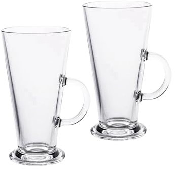 Irish Coffee Glass Mugs, Crystal Clear Mug with Handle, Double Walled Glass Cups for Hot & Cold Beverages, Drink Glasses Cups, Heat Resistant (Tall Glasses, 2pcs)