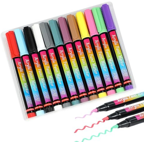 Juego de rotuladores acrílicos de punta fina, lápices de pintura acrílica para graffiti, 12 colores, juego de lápices de pintura acrílicos para niños, lápiz de pintura acrílica portátil para pintura