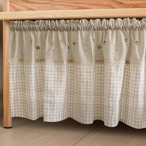 Tenda da cucina corta, tende corte per bagno e cucina, tende sotto il lavandino, camera da letto, tende corte retrò in cotone e lino, tenda da bistrot ricamata per piccole finestre per camera da letto