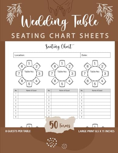 Wedding Table Seating Chart Sheets: Ideal for round table seating planners | 8 guests per table | 50 Forms Single-Sided Sheets
