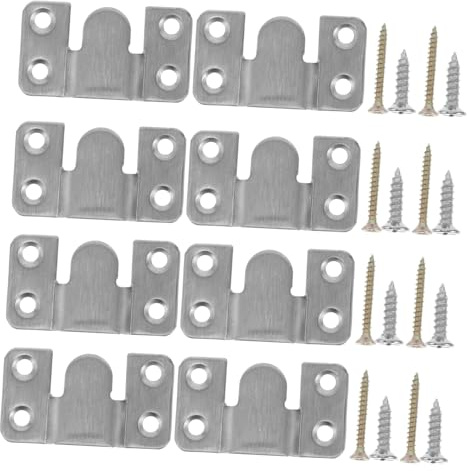 KONTONTY 4pairs Heavy Duty Stainless Steel Interlocking Z-Clip Frame Hooks Screws for Secure Picture Display for Art and Furniture Mounting