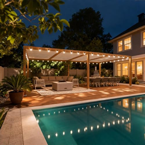 PURPLE LEAF Pergola Bioclimatique en Effet Bois Aluminium 3.5 x 8.5 m, Pergola avec LED, Tonnelle de Jardin Extérieur Imperméable avec Lames Orientables pour Terrasse, Jardin et Carport