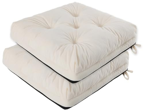 PRIMEPATIO Sitzkissen, 2er Set Stuhlkissen aus Cordstoff, Memory Foam mit Doppel-Layer Design, Befestigungsriemen & Tacker-Design, Pflegeleicht für Esszimmer & Bürostühle, 40x40x8cm, Beige