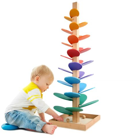 Giocattolo educativo in legno per bambini, con albero musicale, albero sonoro, in legno, Montessori, giocattolo a partire dai 3 anni, con 10 palline arcobaleno, 6 livelli colorati per ragazze e