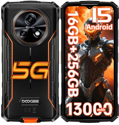 DOOGEE Fire7 Android 15 Outdoor Handy 5G, 13000mAh, 16GB+256GB/2TB Outdoor Smartphone Ohne Vertrag, 64MP Kamera, MTK6300, 6.6 IPS Baustellenhandy, Dual 5G SIM 3 Steckplatz/NFC/IP68 Wasserdicht