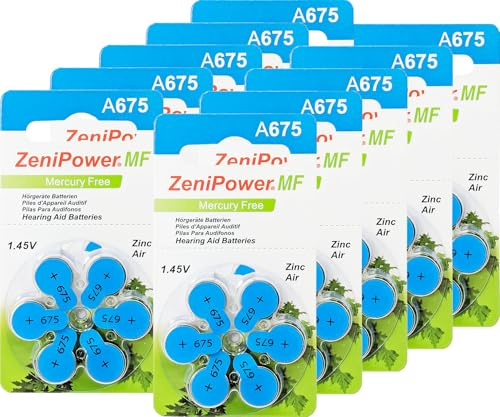 Zeni Power Hörgerätebatterien Typ 675-60 Stück Hörgeräte Batterien - Pack mit 10 Blistern à 6 Hörgerätebatterien – PR44 Farbcode blau 1,45 Volt